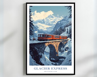 Glacier Express Poster Switzerland Art Print Alpine Train Adventure Gift Perfect Wall Art for Travelers Switzerland Travel Gift
