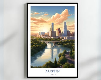 Austin Texas Skyline Poster | Modern stadsbild väggkonst | Väggdekoration Austin | Väggkonst Austin | Heminredning Texas | Austin City Poster