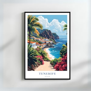 Tenerife Travel Poster Spain Coastal Wall Art Island Decor Canary Islands Print Beach Gift