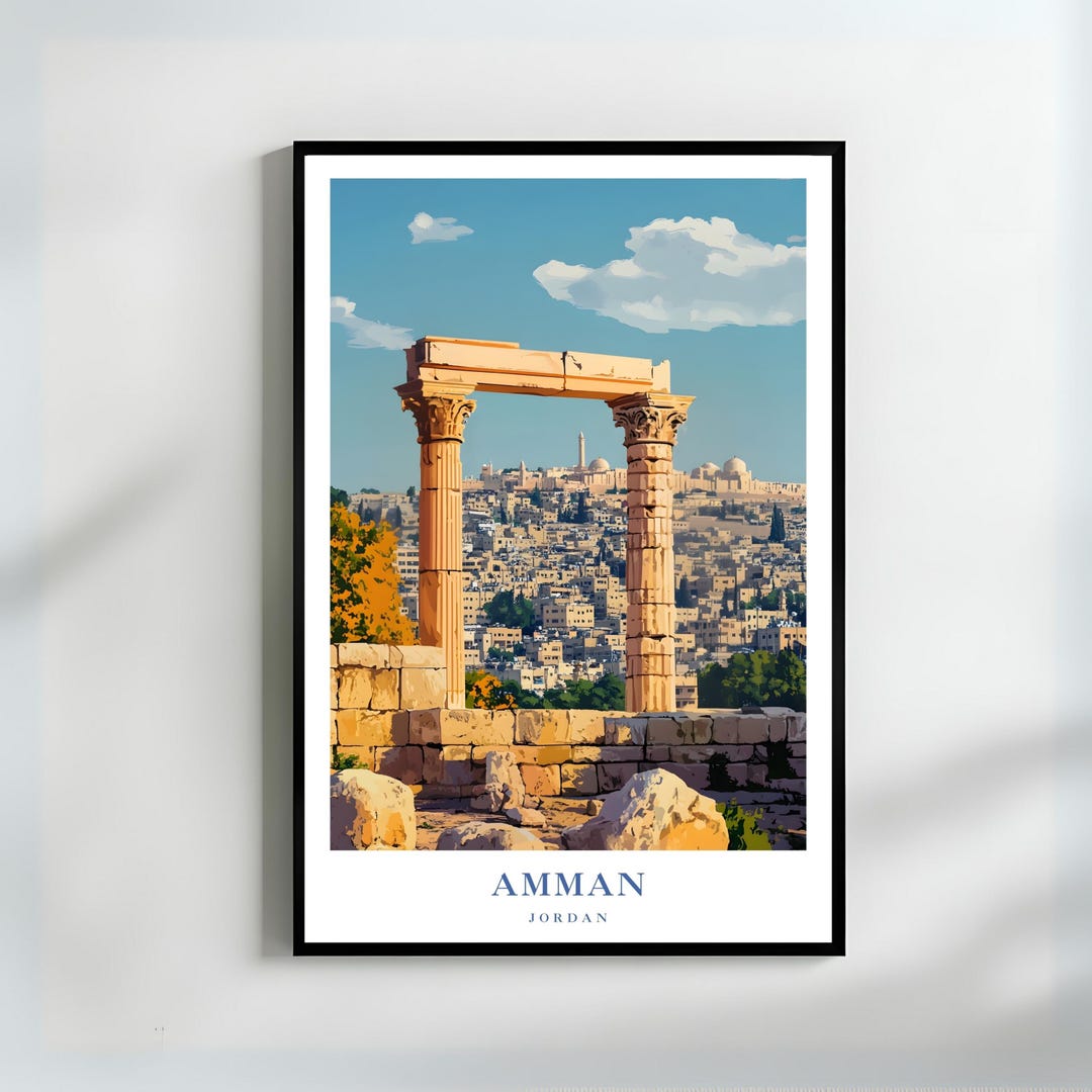 Amman Travel Poster Jordan Cityscape Art Print Middle Eastern Wall ...