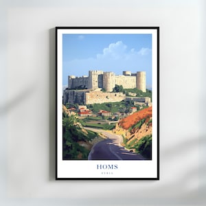 Krak des Chevaliers Homs Síria Pôster Impressionante Castelo dos Cruzados Arte Impressão Icônica Presente de Viagem Histórico para Fãs de História e Viajantes