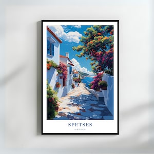 Spetses Greece Art Print Travel Gift Mediterranean Wall Art Greece Island Decor Coastal Poster Scenic Greece Artwork