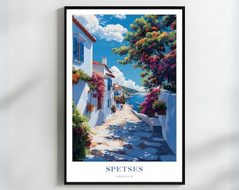 Spetses Greece Art Print Travel Gift Mediterranean Wall Art Greece Island Decor Coastal Poster Scenic Greece Artwork