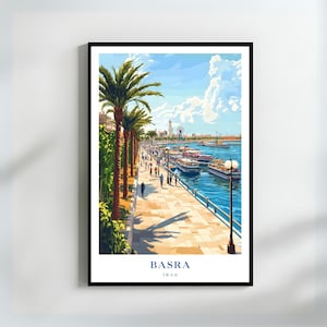 Basra Iraq Corniche Art Print Iraq Waterfront Promenade with Palm Trees Perfect Gift for Travelers Middle Eastern Wall Art Decor