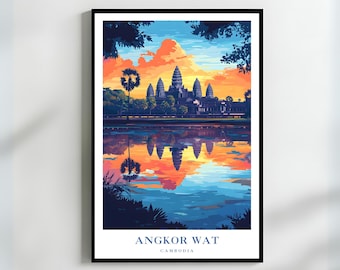 Stampa artistica di Angkor Wat, decorazione da parete del tempio della Cambogia, regalo da viaggio, architettura del sud-est asiatico