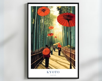 Arte mural con bosque de bambú de Kioto, impresión de paisaje japonés, decoración de naturaleza zen, fotografía de bosque de bambú, arte mural asiático, regalo de viaje a Japón