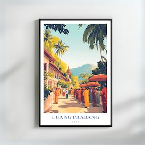 Morning Alms Giving Ceremony Wall Art – Luang Prabang Laos Print, Buddhist Tradition Decor, Southeast Asia Cultural Art