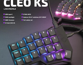 Split Keyboard Cleo KS (Corne GLP): Hotswap Gateron Low Profile Switches, QMK programmable, Vial support, rgb, pre soldered and ready to use