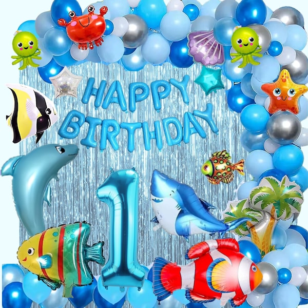 Ocean Themed Birthday Party Decorations; Sea Animal Balloon Arch Garland Kit, 179 pcs Under the Sea Birthday Party Decorations