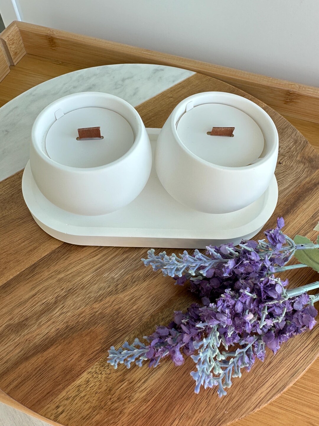 Handmade Lavender Soy Wax Candle Set: Minimalist Concrete Jars - Etsy