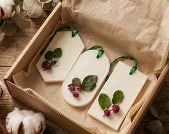 Floral Wax Sachets, Drawer & Closet Freshener, Natural Home Fragrance, Dried Rose Buds, Eco Gift for Her, Wedding Favor Set