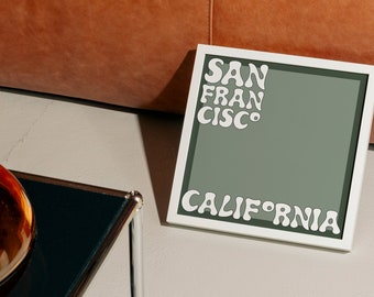 Green San Francisco Poster, San Francisco Art, San Francisco Wall Art,  Retro Groovy Print, Downloadable Print, Wall Decor, Trendy Wall Art
