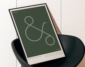 Green San Francisco Cross Street Poster, San Francisco Art, San Francisco Wall Art,  Retro Groovy Print, Downloadable Print, Wall Decor