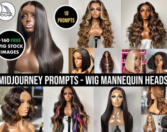 Midjourney Wig Mannequin Head Prompts, Best Prompt Guide, Virgin Hair, Wigs, Frontal, Business, Ai, Beauty, Hair Extension Stock Photos