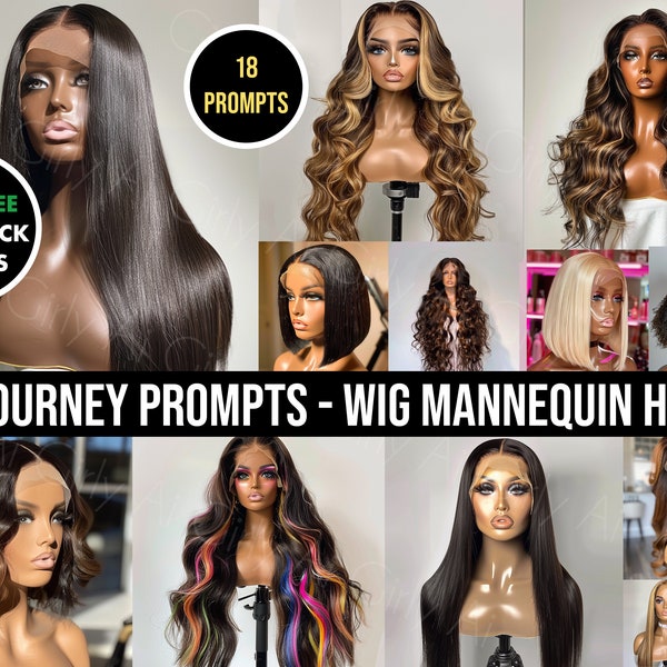 Midjourney-Perücken-Mannequin-Kopf-Eingabeaufforderungen, Bester Eingabeaufforderungsführer, Virgin-Haar, Perücken, Frontal, Business, Ai, Schönheit, Haarverlängerungs-Stockfotos