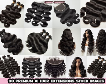 90 Hair Extension Stock Photos, Best Hair Bundle Images, Virgin Hair, Body Wave, Deep Wave, Closure, Wigs, Frontal, Business, Ai, Beauty