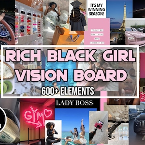 Afdrukbare Rich Black Girl Vision Board, zwarte vrouw afbeeldingen, 2024 Brown Girl Vision Board, Vision Board Kit, Black Girl Vision Board, luxe