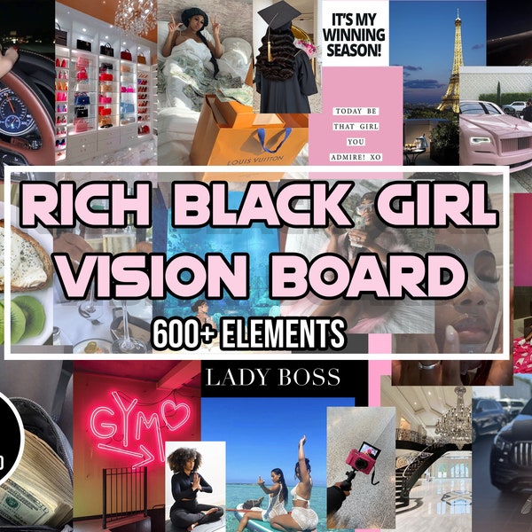 Printable Rich Black Girl Vision Board, Black Woman Images, 2024 Brown Girl Vision Board, Vision Board Kit, Black Girl Vision Board, Luxury