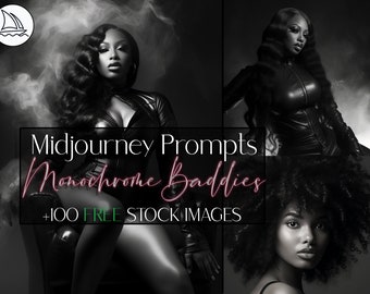 Monochrome Baddies Midjourney Prompts, Black Women Prompts, Ebony Women Stock Photography, Ai Baddie, Prompt Guide, Ai Art, BW, Dramatic