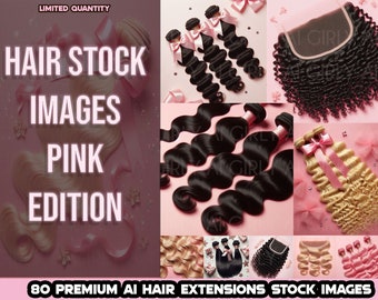 80 Hair Extension Stock Photos, Pink Edition, Hair Bundle Stock Images, Virgin Hair, Body Wave, Closure, Frontal, Business, Ai, Limited