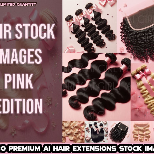 80 Hair Extension Stock Photos, Pink Edition, Hair Bundle Stock Images, Virgin Hair, Body Wave, Closure, Frontal, Business, Ai, Limited