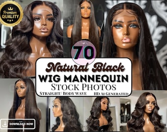 70 Natural Black Wig Mannequin Head Images, Straight, Body Wave, Virgin Hair, Wigs, Lace Front Wig, Ai Beauty, Hair Extension Stock Photos