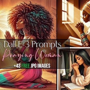 Dall-E-3 & ChatGPT Praying Woman Prompt Guide, 43 JPG Images, Prayer Journal Covers, Ai Art, Flat Vector, Christian, Black Women, Prints