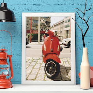 Vespa motorcycle photography, vintage printed art, printable decor. Vespa photo for printing. Urban art. Film photography.