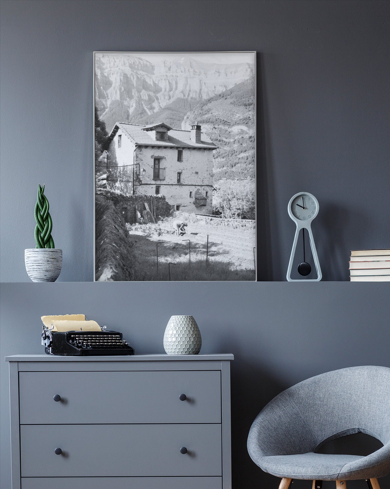 Digital Download, Printable Black and White Photo, House and Mountain ...