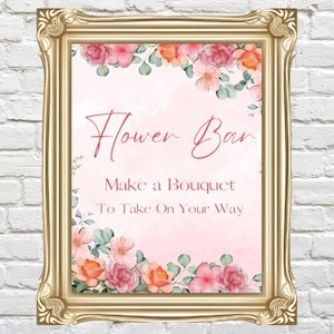 Flower Bar Sign, 8x10 Bridal Shower, Specjalny dzień, Ślub, Oprawiony Flower Cart Custom Print Sign Template, Natychmiastowe pobranie, Edytuj za pomocą Canva