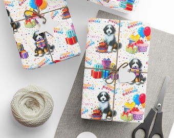 Bernedoodle Berner Sennenhund Klotter Färgglad Födelsedagspresentpapper Rulle, Festlig Presentinslagning Unik Present Hundmamma Hundmamma Födelsedagar