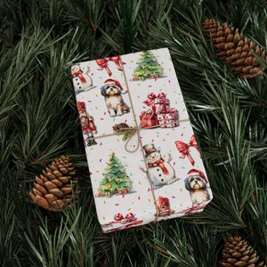 Elegant Shihtzu Holiday Shitzu Dog Mom Dog Lover Watercolor Christmas Holiday Gift Wrap Red Green Designer Wrapping Paper Dog Mama Present