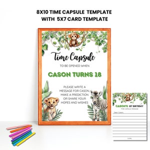 Wild One 1 Erster Geburtstag Time Capsule Karten Zoo Jungle Safari 13x18 Digital Print Prediction Card Template Sofortiger Download Bearbeiten mit Canva