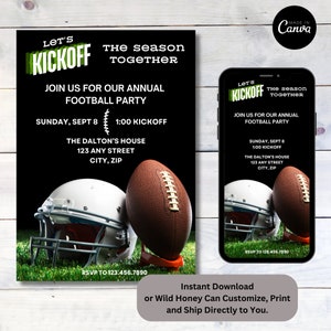 Customizable Football Kickoff Party Fantasy Football Draft High School Digital and Print Invitation Template, Instant Download Edit in Canva