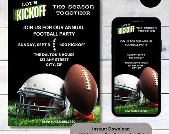 Customizable Football Kickoff Party Fantasy Football Draft High School Digital and Print Invitation Template, Instant Download Edit in Canva