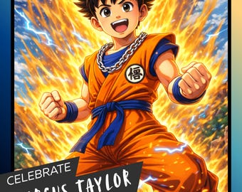 Custom Invitation Anime Dragonball Z Cartoon Character of the Birthday Child  as a Trading Card & 5x7 Invitation Download and Print