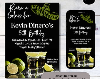 Tequila Tasting Monumental Birthday 50th 60th 40th 30th Lady Men&#39;s Party Digital Print Invitation Template Instant Download Customize Canva