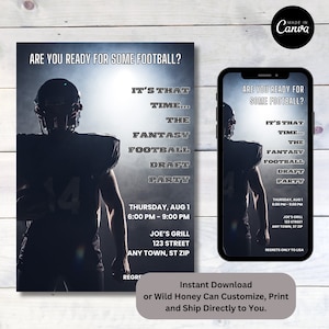Editable Fantasy Football Draft Party Customizable Digital and Print Invitation Template, Instant Download, Edit in Canva