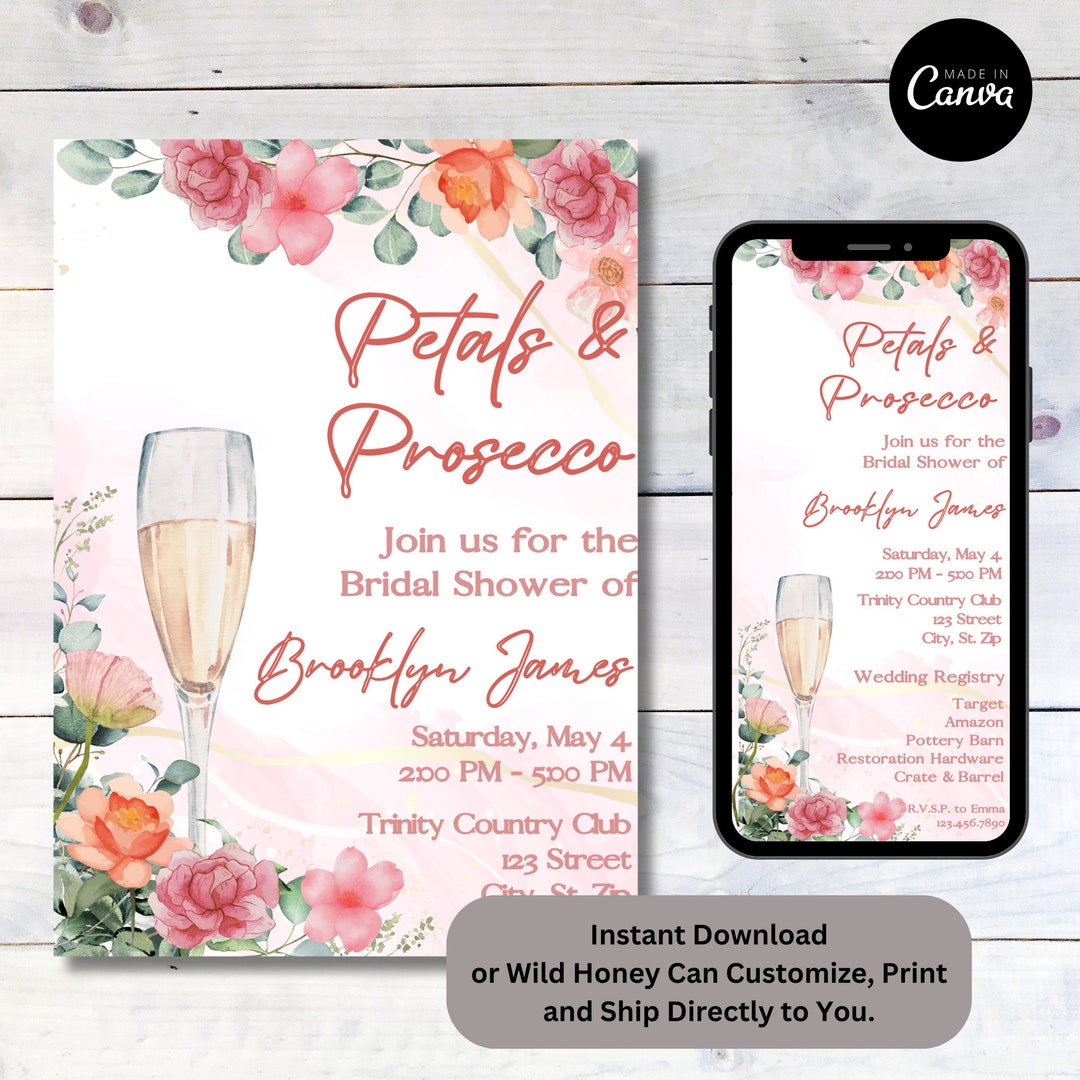 Petals and Prosecco Bridal Shower, Wedding, Champagne Toast, Evite ...