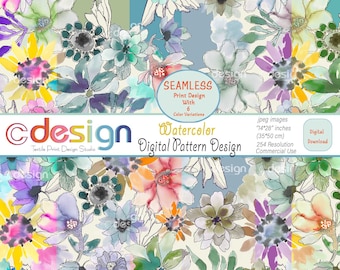 Seamless Watercolor Floral Digital pattern, digital paper, download,Watercolor Flower Backgrounds,Commercial Use,Fabric Printing,Art&Crafts