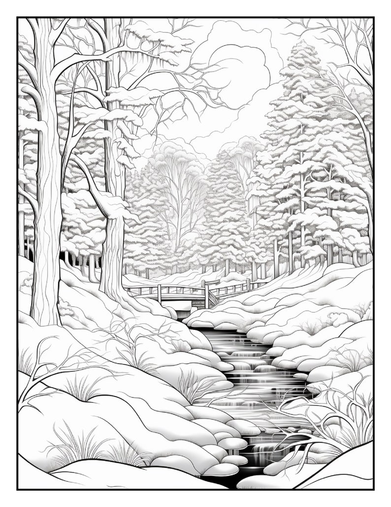100 Winter Scenes Coloring Pages Printable PDF Digital Etsy