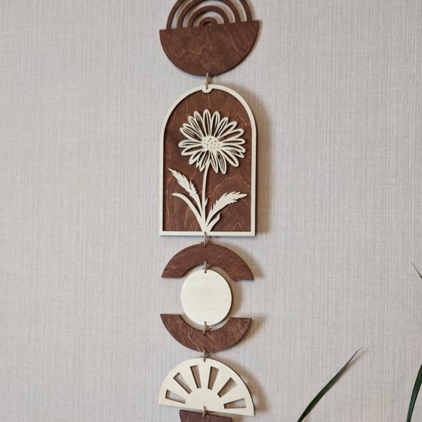 Daisy Floral Arch: kies het formaat muurkunst, lang modern houten muurdecor, midcentury decor cadeau voor housewarming, boho hangend decor