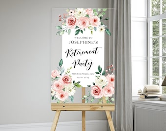 Retirement Party Welcome Sign, Floral Retirement Party Sign, Retirement Welcome Sign, Retirement Celebration Party Welcome Sign (VM-OIWE93)