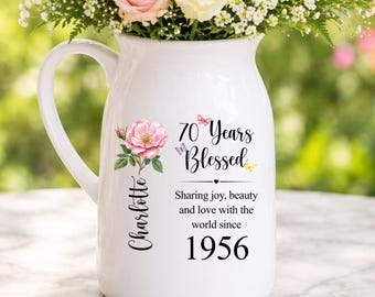 70th Birthday Gift For Woman, Personalized Name Vase, Birthday Gift For Mom Grandma (VM-DN34V20)