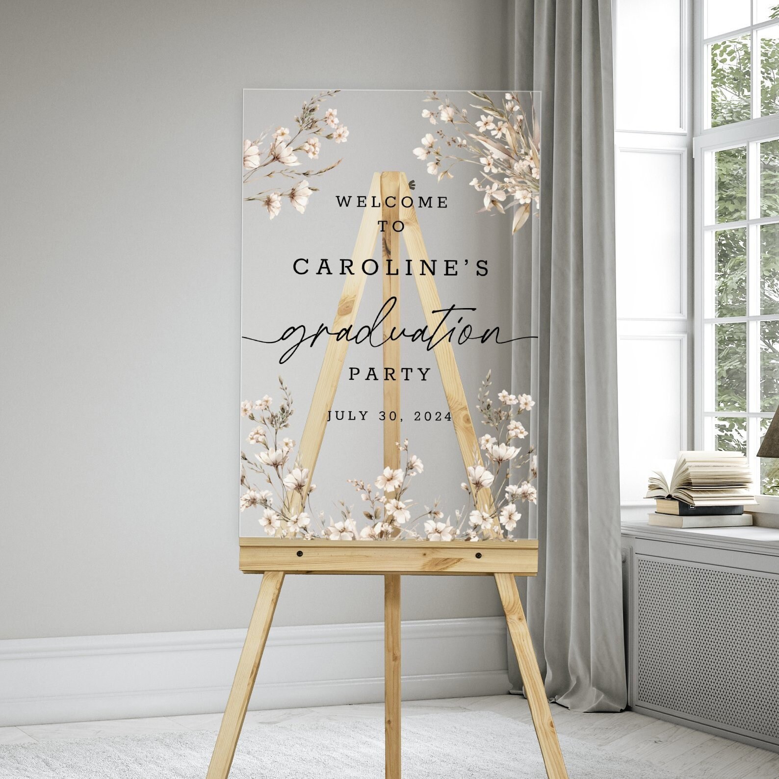 Graduation Party Sign, Floral Graduation Sign, Welcome Graduation Sign Floral, Customer Sign For Graduation (VM-BVE342)