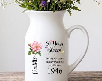 Personalized 80th Birthday Gift, Custom 80 Year Old Flower Vase, 80th Birthday Gift For Grandma (VM-DN32V20)