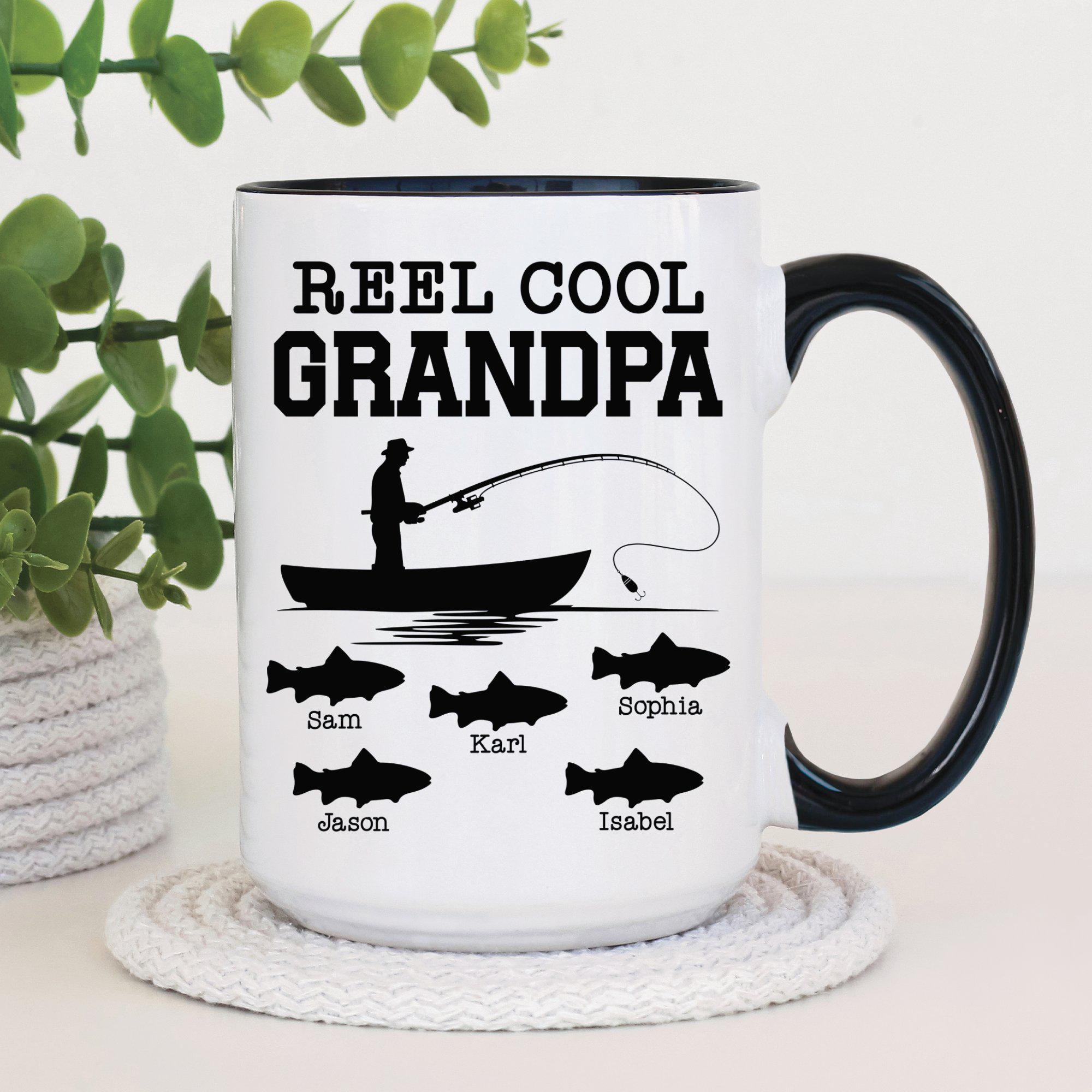 Grandpa Fishing Mug, Reel Cool Grandpa Gift, Personalized Fishing Lover Grandpa Mug, Fishing Gift for Grandpa, Grandkids Names (VM-SH)
