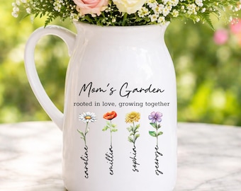 Personalized Mom Flower Vase, Mom Gift, Custom Kids Names Vase, Gift for Mothers (VM-DN32V04)