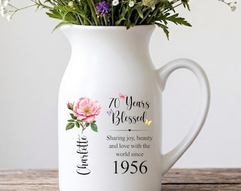 70th Birthday Gift For Woman, Personalized Name Vase, Birthday Gift For Mom Grandma (VM-DN34V20)