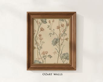 Vintage botanische bloemenprint | Neutraal beige cottage-tuinbehangstijldecor (digitale download)